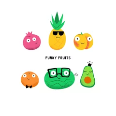 Fotobehang Vector set of cute cartoon fruits characters. © VectorDori