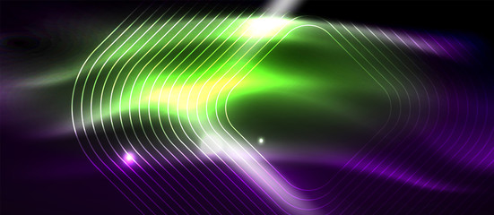 Glowing shiny neon squares abstract background, techno modern template