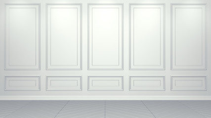Classic white Interior living studio mock-up 3D rendering. Empty room for your montage. copyspace