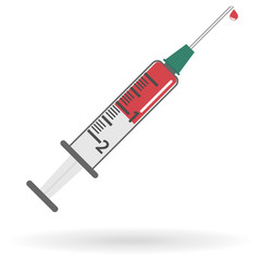 flat icon of medical syringe with blood