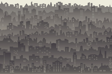 Background of big city with roofs, windows