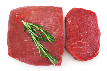Raw beef on white background