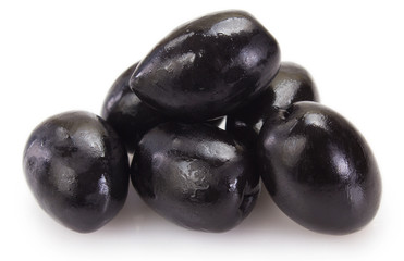 Black olives on white background
