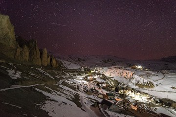 village under stars in winter spiti - himalayas