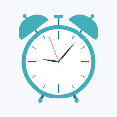 Fototapeta na wymiar Alarm clock flat style isolated on blue background