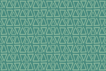 Triangles on green background. Hand drawn vector seamless pattern. 