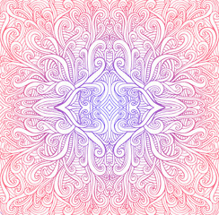 Vintage psychedelic colorful mandala, waves background. Bright gradient colors, isolated white background. Decorative fractal, flower of wavy ornament texture. Vector bohemian fantasy texture.