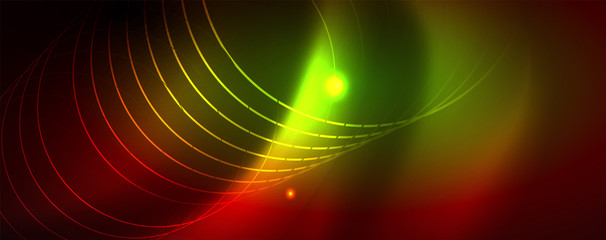 Neon glowing techno lines, hi-tech futuristic abstract background template, vector
