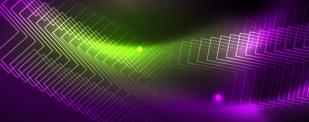 Obraz premium Shiny glowing design background, neon style lines, technology concept, vector