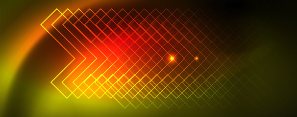 Obraz premium Techno glowing background, futuristic dark template with neon light effects and simple forms, vector