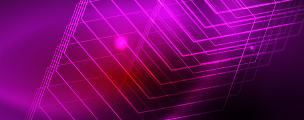 Neon glowing techno lines, hi-tech futuristic abstract background template, vector