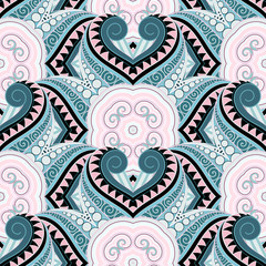 Vector Seamless Pattern In Color For Your Design. Printable Coloring Pages. Hand Drawn Decorative Scales