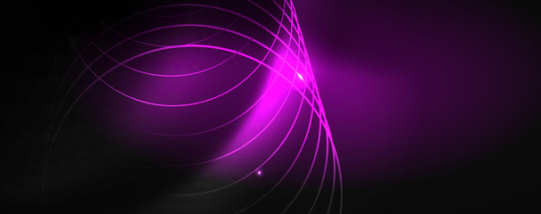 Shiny neon techno template. Neon lines background, 80s style laser rays