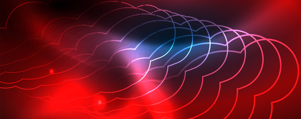 Neon glowing techno lines, hi-tech futuristic abstract background template, vector