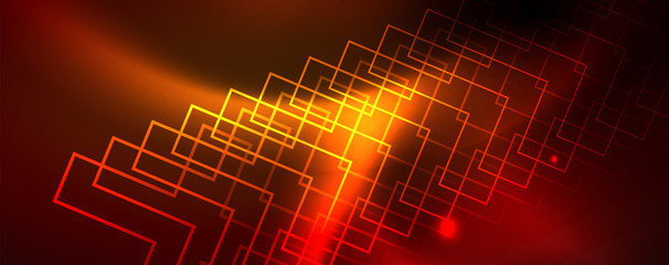 Obraz premium Neon glowing techno lines, hi-tech futuristic abstract background template, vector