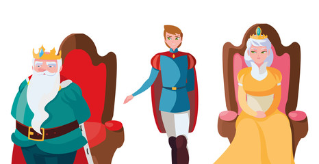 prince charming with queen and king on throne characters