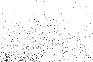 Abstract grainy texture isolated on white background. Top view. Dust, sand blow or bread crumbs. Silhouette of food flakes such as salt or almond or wheat flour spread on the flat surface or table.