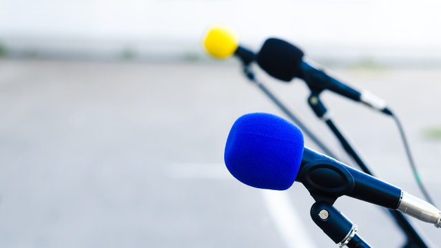 microphones with colored nozzles for a concert or performance 