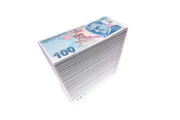 Deck of Turkish Liras Banknotes on White