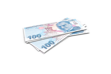 Deck of Turkish Liras Banknotes on White