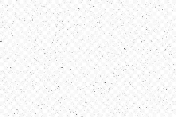 Texture grunge chaotic random pattern on transparent background. Monochrome abstract dusty worn scuffed background. Spotted noisy backdrop. Vector.