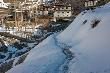 Village in Winter Spiti - Landscape in winter in himalayas