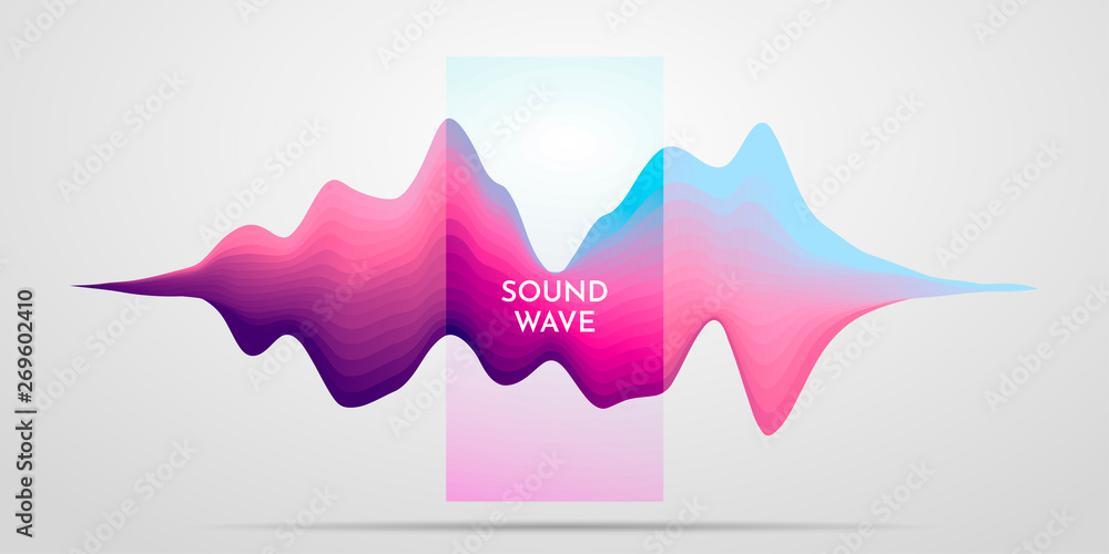 Poster motion sound wave abstract vector background. violet gradient lines