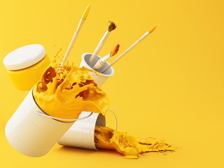 3d Artist paint brushes and paint jars