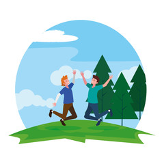 happy young men celebrating in the camp