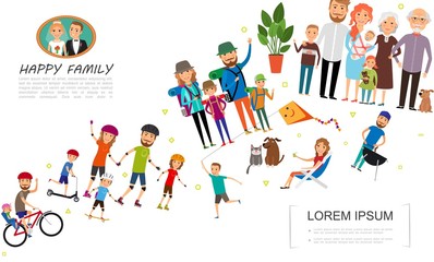 Fototapeta premium Flat Big Family Colorful Concept