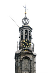 Fototapeta na wymiar Belltower at the Munttoren, Amsterdam, Netherlands, built in 1620