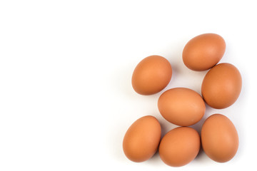 Eggs isolated on white background. Copy space for text. Top view