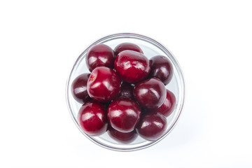 Fresh cherry on plate on Isolated white background. fresh ripe cherries. sweet cherries. Berries