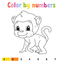 Color by numbers. Coloring book for kids. Cheerful character. Vector illustration. Cute cartoon style. Hand drawn. Fantasy page for children. Isolated on white background.