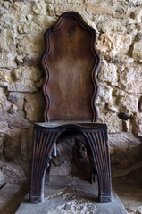 Knossos Palace, Crete / Greece. Α wooden model of the Τhrone at the archaeological site of Knossos. The original throne was made of alabaster