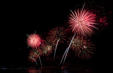 Fototapeta na wymiar Colorful of fireworks in holiday festival from Pattaya Chonburi Thailand