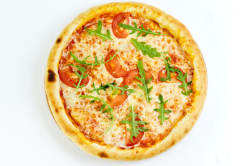 Tasty appetizing pizza isolated on white background
