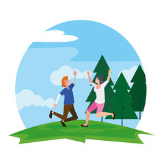 Fototapeta premium happy young couple celebrating in the camp