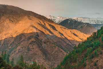 Fototapeta na wymiar Photo of Himalayas mountains in twilight. Himachal - India