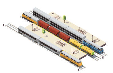  Train Railway Isometric Composition 