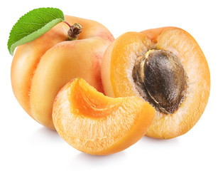 Ripe apricot fruits with a leaf. File contains clipping path.