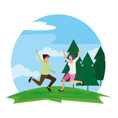 happy young couple celebrating in the camp