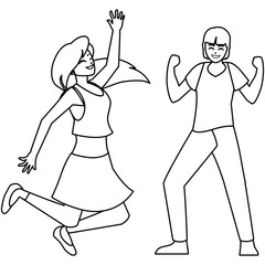 happy young couple celebrating characters