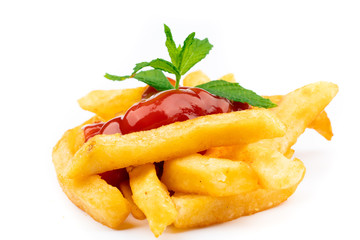 fresh french fries with ketchup