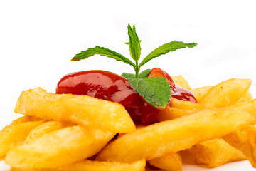 fresh french fries with ketchup