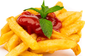 fresh french fries with ketchup