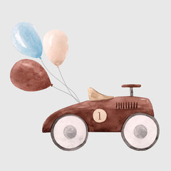 Watercolor baby car vector illustration