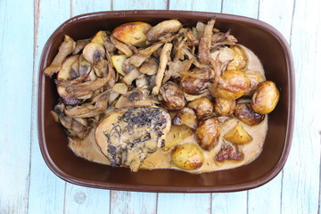 Mignon de veau, champignons et pommes de terre