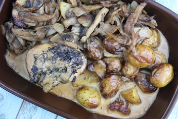 Mignon de veau, champignons et pommes de terre	