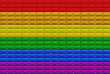LGBT rainbow flag color brick block stack residential wall texture design background.